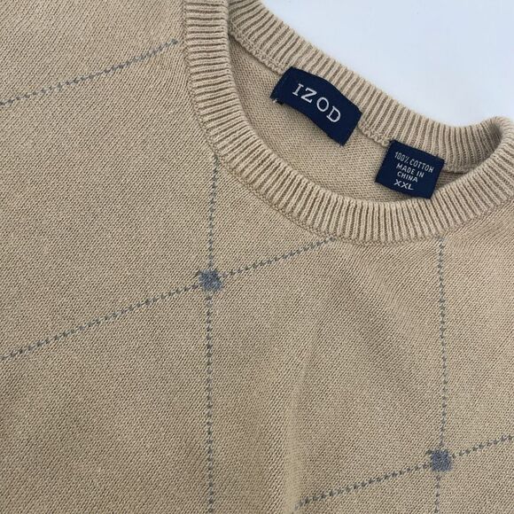IZOD Sweater Mens XXL‎  Grandpa Argyle Tan Grey Dad Crewneck Oversized *READ - Picture 1 of 10